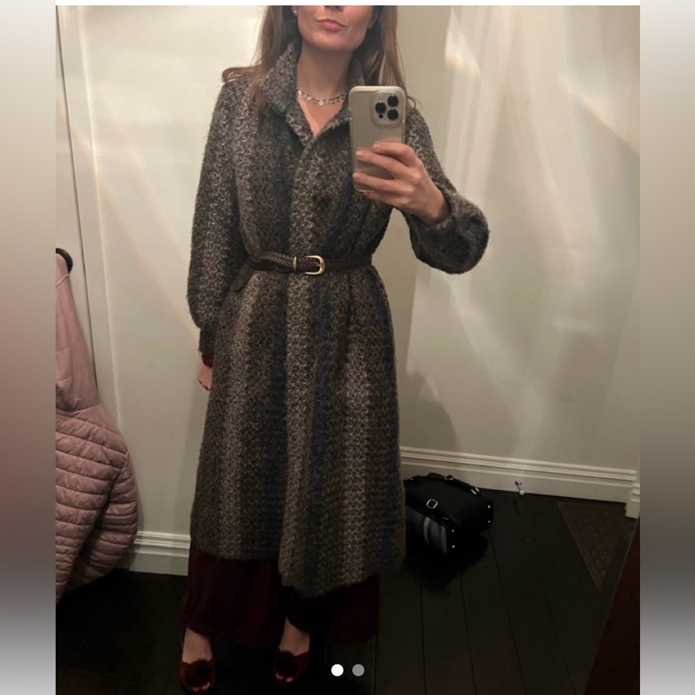 Striped Mohair Coat, Vintage Retro Open Front Coat, Petite